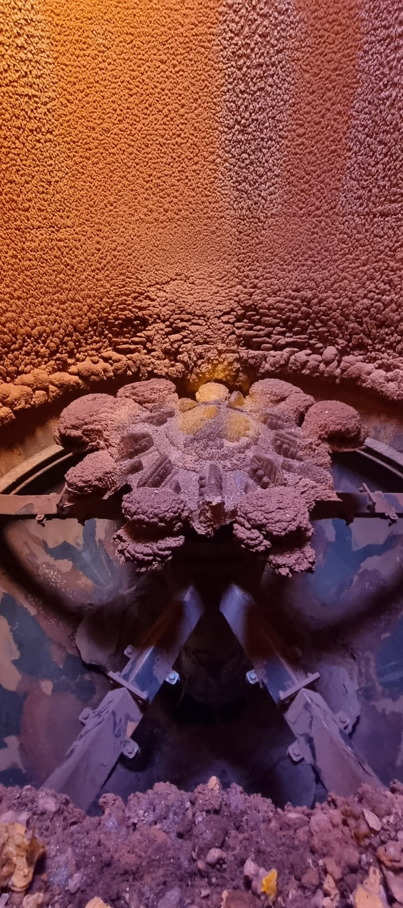 Heavily scaled and fouled industrial equipment internals with thick deposits